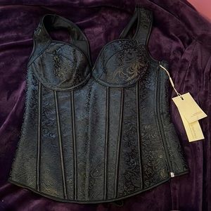 Kimring Women's Gothic Jacquard Shoulder Straps Tank Overbust Corset Bustiers